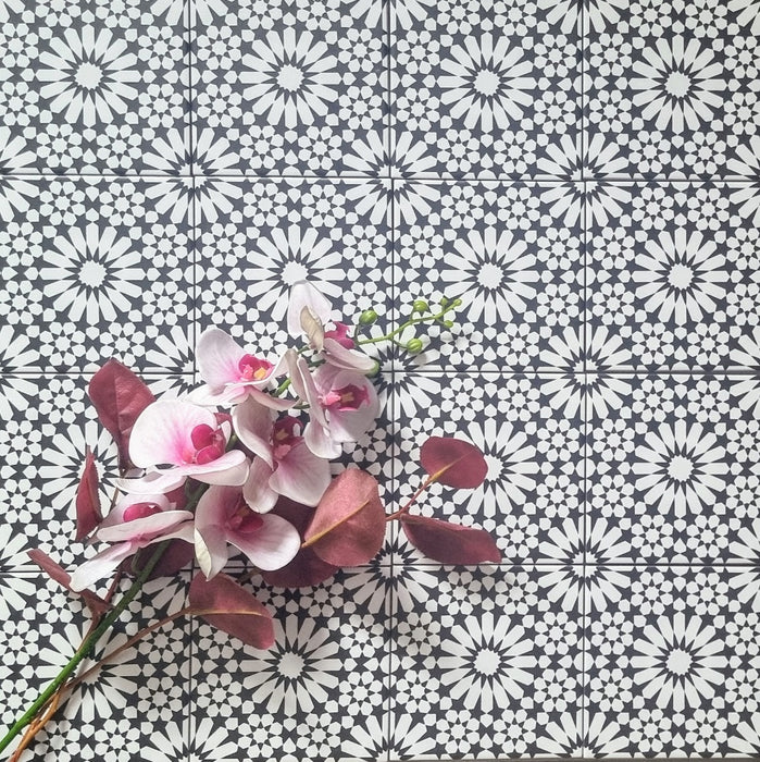 Fizaan MINI Winter Black & White Moroccan Tile 15cm x 15cm