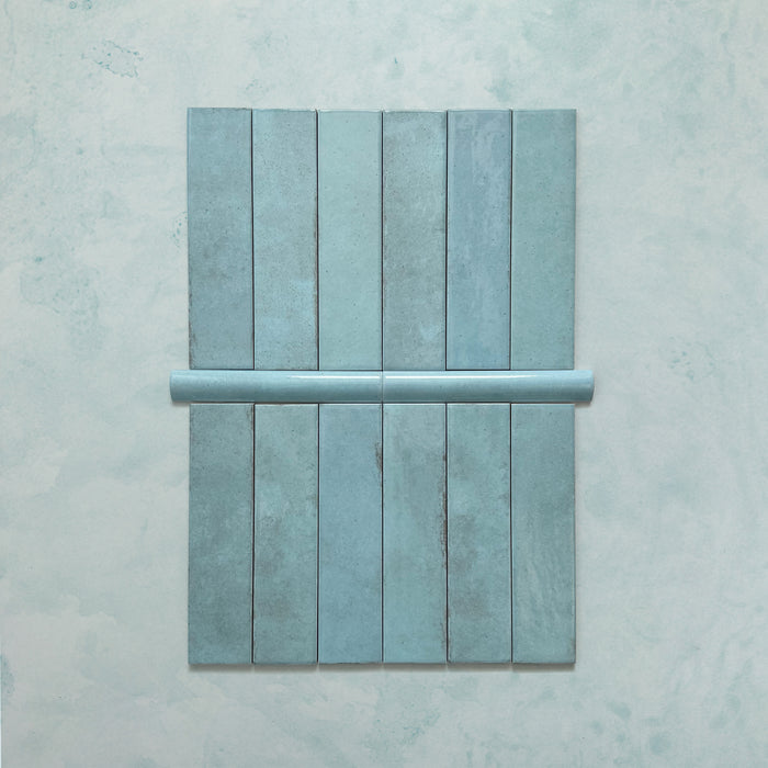 Madison Aquamarine Bullnose Bone | Pencil Border Tiles | 3cm x 20cm