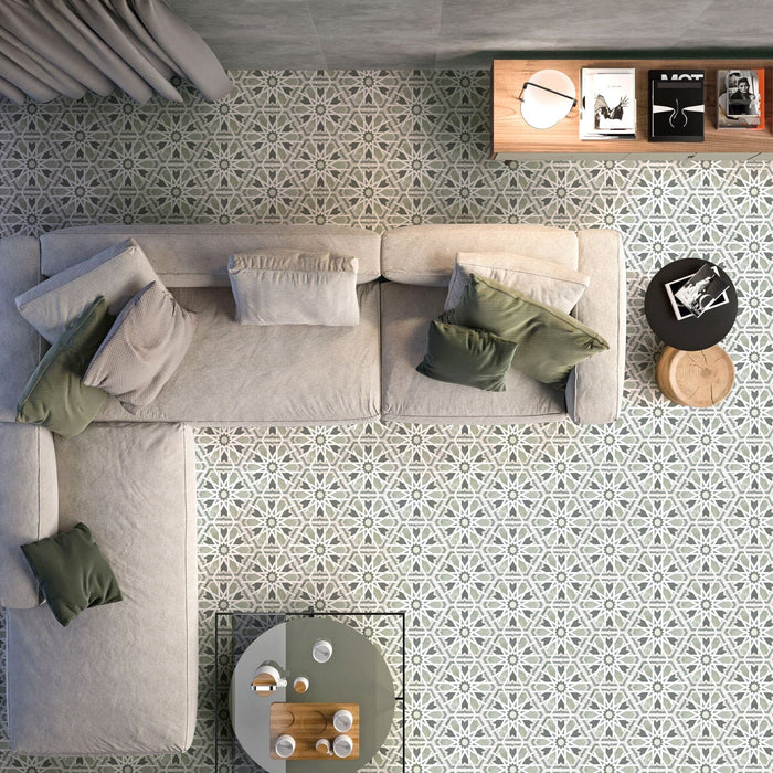 Maroush Mareshan Sage Green/Grey | Hexagon Moroccan Tile | 18.7cm x 21.6cm