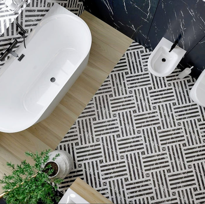 Decaprio Black White Marble Patterned Porcelain Wall Floor Tiles 44cm x 44cm