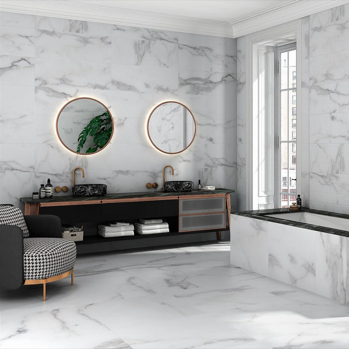 Snow White Marble Tile |Satin Effect | 75cm x 75cm | Wall & Floor Tile