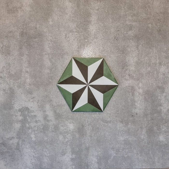 Vega Star Hexagon Green 18.7cm x 21.6cm FULL TILE SAMPLE