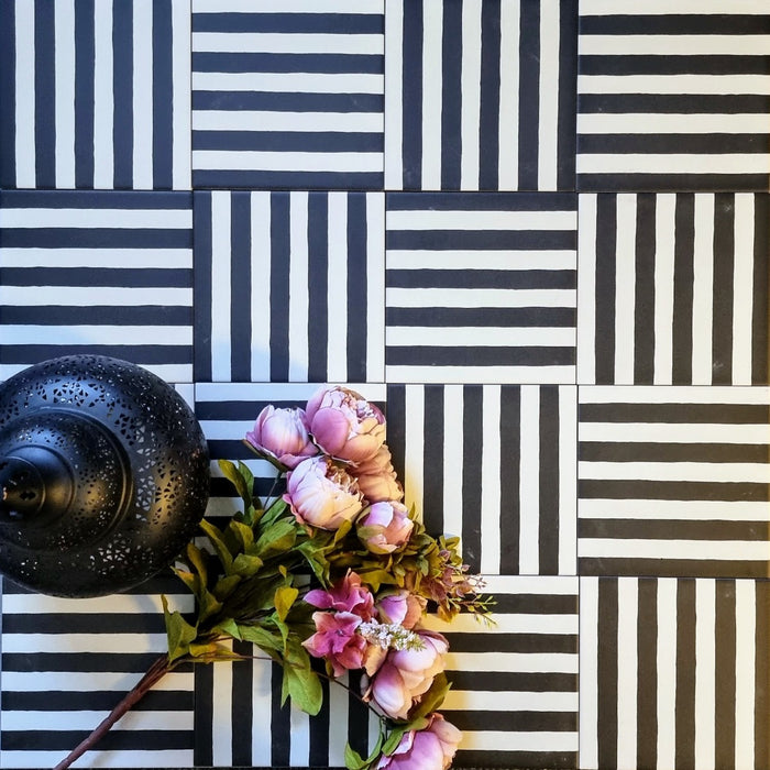 Stripes Black Tiles | Indoor & Outdoor Tiles | 20cm x 20cm FULL TILE SAMPLE