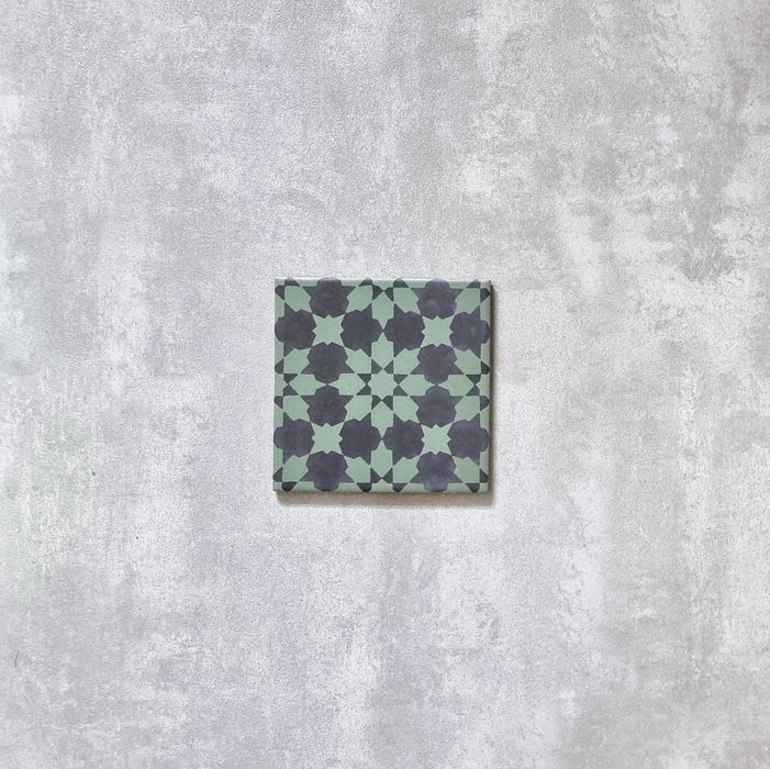 Mamounia MINI Tile | Green & Black | Moroccan Tiles | Wall & Floor | 15cm x 15cm FULL TILE SAMPLE