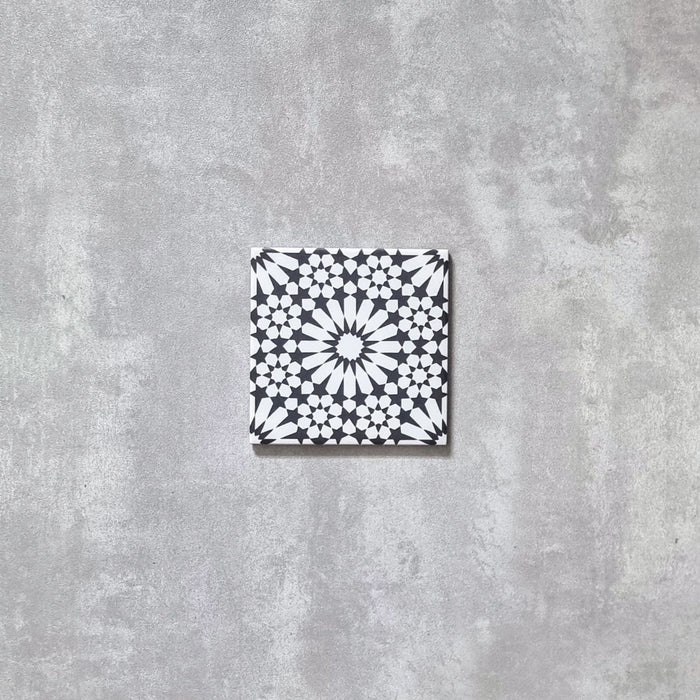 Fizaan MINI Winter Black & White Moroccan Tile  15cm x 15cm