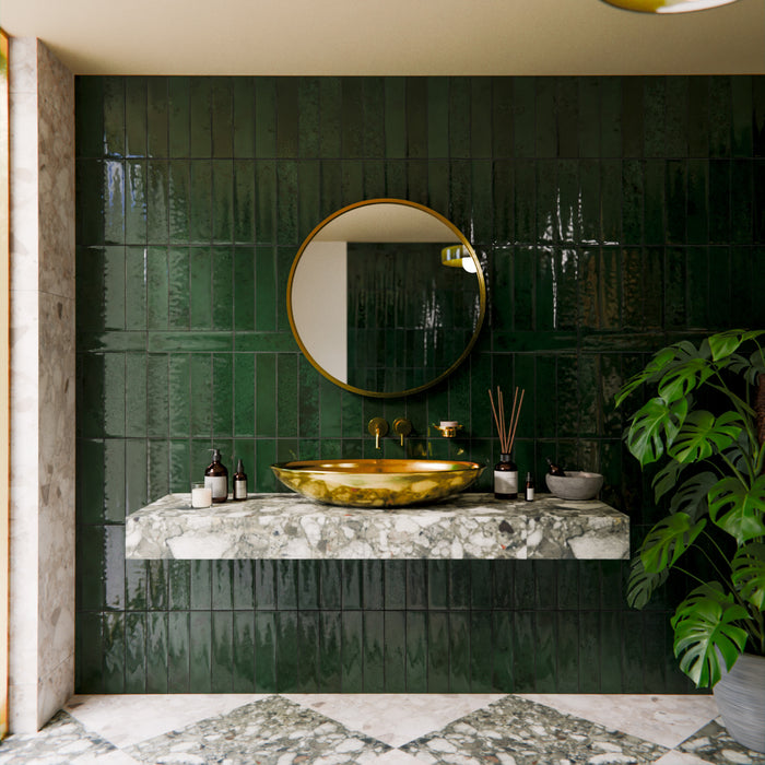 Durban Tile | Gloss Moss Green | Handmade Effect | Rustic Tile | 7.5cm x 30cm