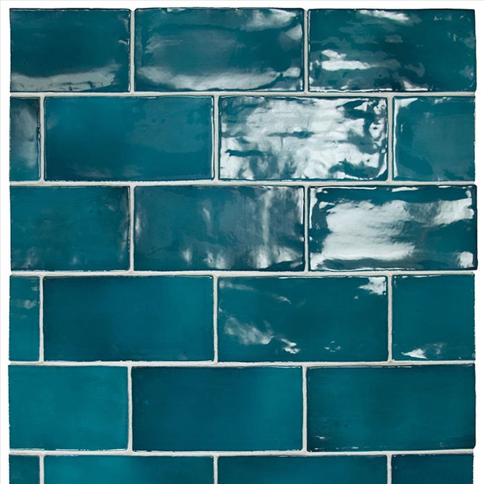 Normandie  Glacier Teal Rustic Effect Gloss Wall Tiles 7.5cm x 15cm