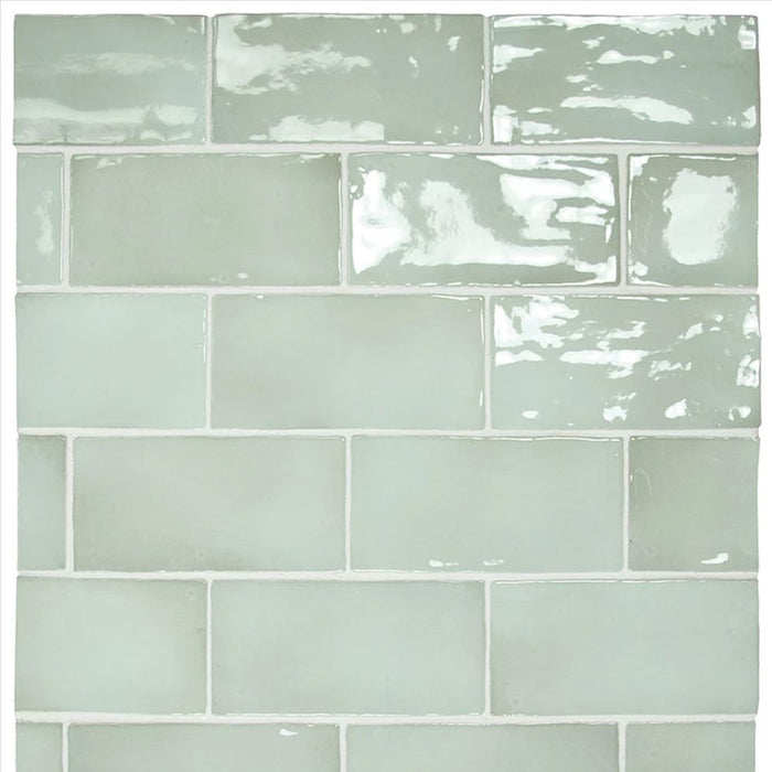 Normandie Mint Green Rustic Effect Gloss Wall Tiles 7.5cm x 15cm