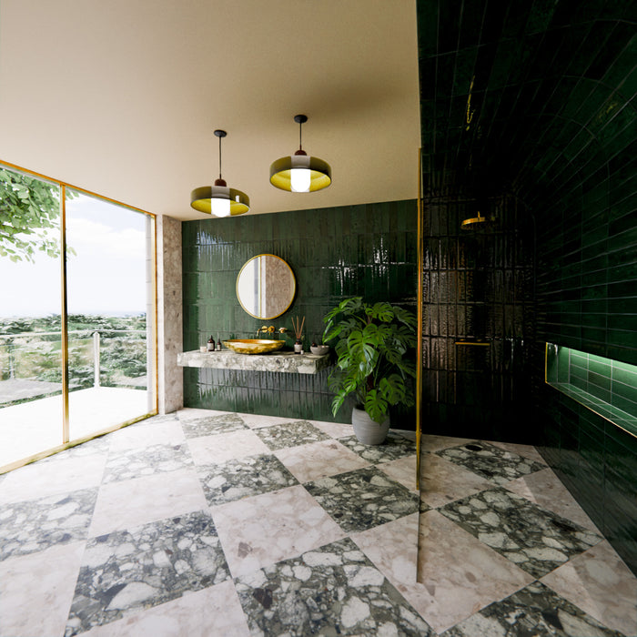 Durban Tile | Gloss Moss Green | Handmade Effect | Rustic Tile | 7.5cm x 30cm