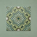 Four Brompton Verde 20x20cm Victorian-style ceramic tiles arranged together, showing a detailed geometric star and floral motif in rich green, teal, and cream tones on a soft green background.