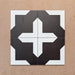 Alhambra Cathedral 20x20cm Moroccan tiles arranged in a four-tile layout, showcasing a bold black and white cross motif with clean geometric lines — perfect for adding statement style to modern interiors.