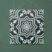 Four Brompton Victorian Green 20x20cm geometric patterned ceramic tiles displayed together, featuring a symmetrical white floral and star motif on a deep green background, shown against a matching green surface.