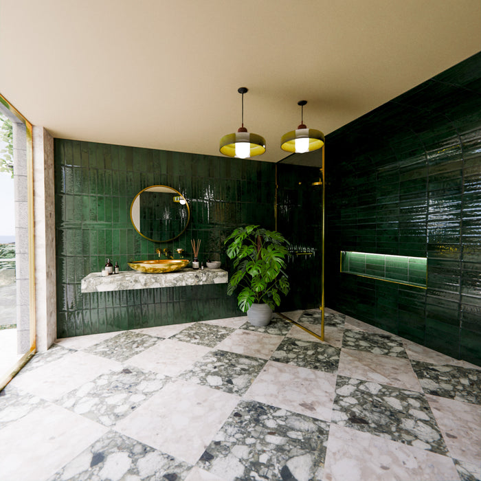Durban Tile | Gloss Moss Green | Handmade Effect | Rustic Tile | 7.5cm x 30cm