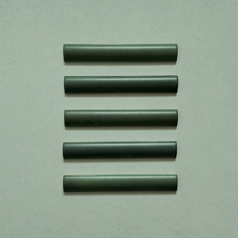 Zellij Malachite Green Bullnose Moroccan Style 3cm x 20cm, glossy bullnose edge tiles in deep malachite green tones with subtle tonal variation, smooth rounded profile, and handcrafted Moroccan-inspired finish, suitable for trims, borders, and decorative edging.