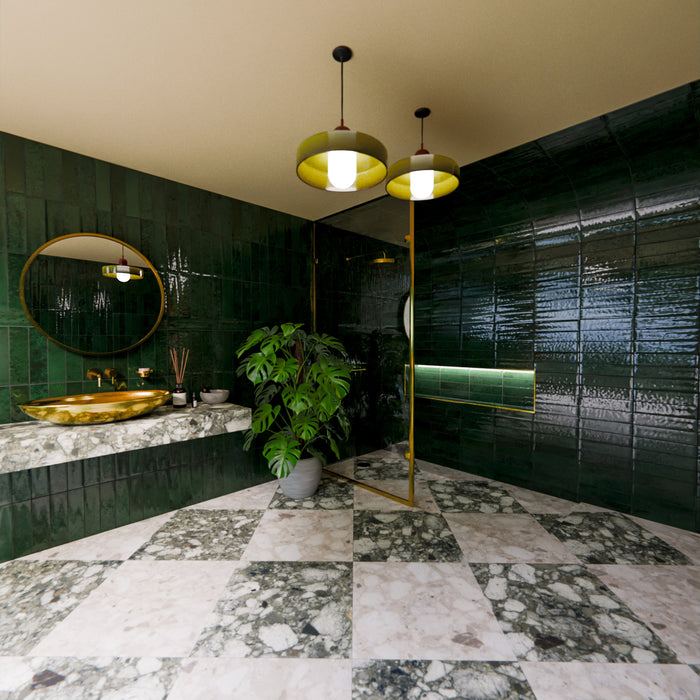 Durban Tile | Gloss Moss Green | Handmade Effect | Rustic Tile | 7.5cm x 30cm