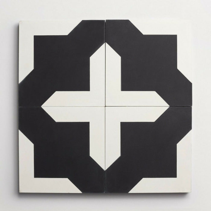 Alhambra Cathedral Black & White Moroccan Tile 20cm x 20cm