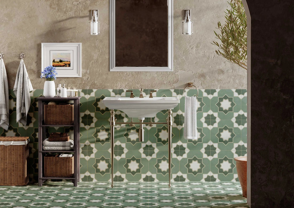 Kadakoy Olive Green Patterned Tiles 33cm x 33cm