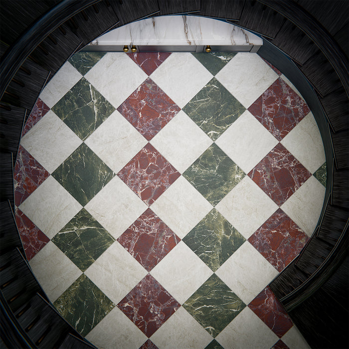 CUT TILE SAMPLE Grand Bazaar Verde Green Matt Marble Chequer Board Tiles | 30cm x 30cm