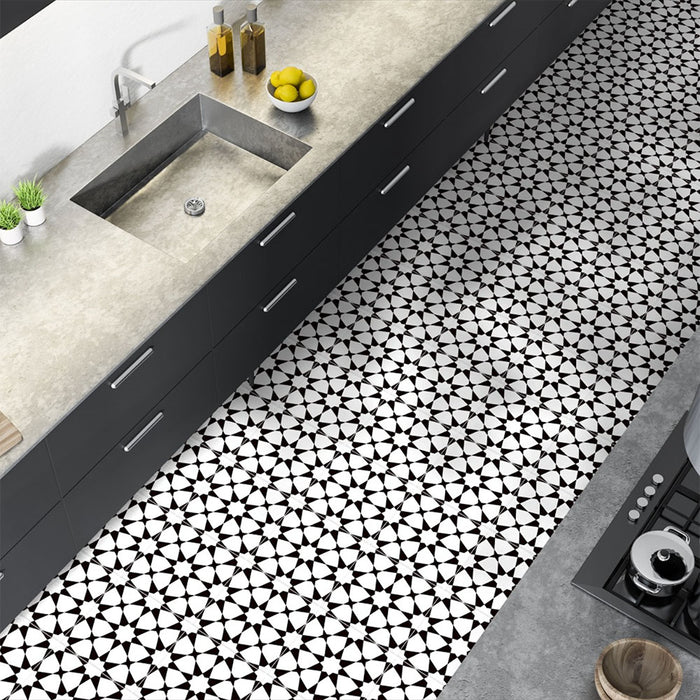 Kitchen featuring Agraba Black and White 20x20cm Moroccan-style ceramic floor tiles.