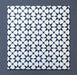 Close-up of multiple Agraba Navy 20x20cm Moroccan-style ceramic tiles arranged in a grid, showcasing a repeating geometric star pattern in navy blue and white on a dark background.