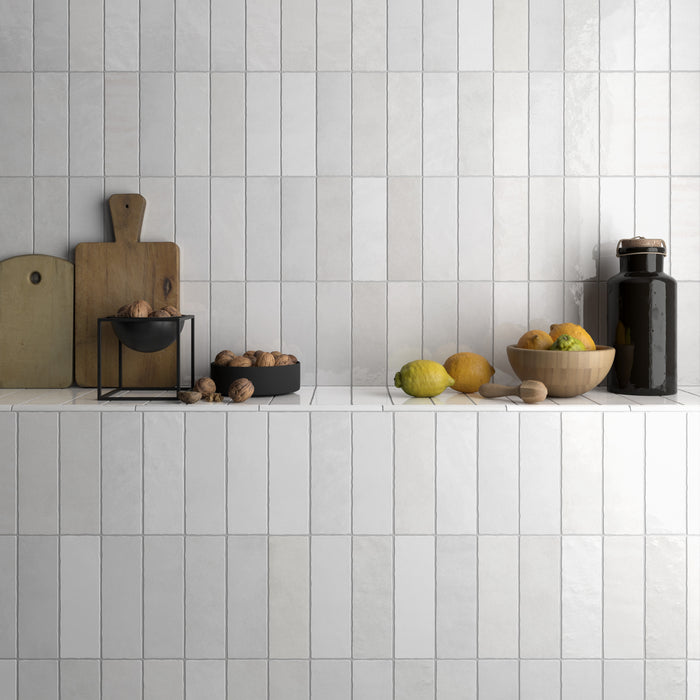 Zellij Brick Tile | White Gloss | Moroccan Tile | 6.5cm x 20cm