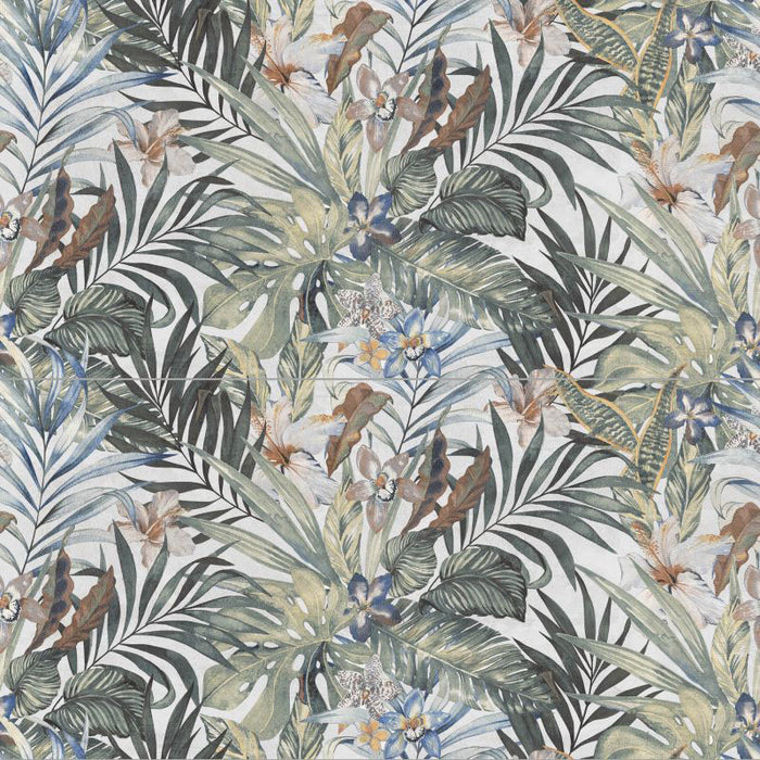 Close-up of Barbados 60 × 120cm wall and floor tiles, highlighting a layered tropical leaf design with soft greens, warm neutrals, and subtle floral accents for a rich, decorative finish.