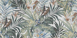 Close-up of Barbados 60 × 120cm wall and floor tiles, highlighting a layered tropical leaf design with soft greens, warm neutrals, and subtle floral accents for a rich, decorative finish.