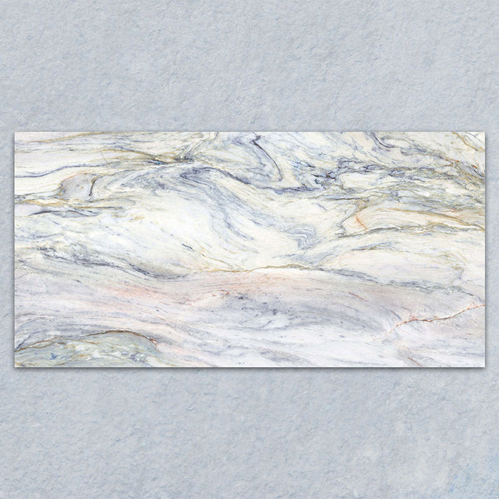 Bassano Quartz Lux 3D 60 × 120cm marble-effect wall and floor tile featuring flowing white, grey, and subtle gold veining with a luxurious contemporary polished finish.