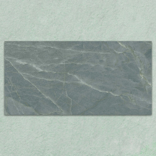 Bassano Sea Green Lux 3D 60 × 120cm marble-effect wall and floor tile featuring soft sea green tones, subtle natural veining, and a luxurious contemporary polished finish.