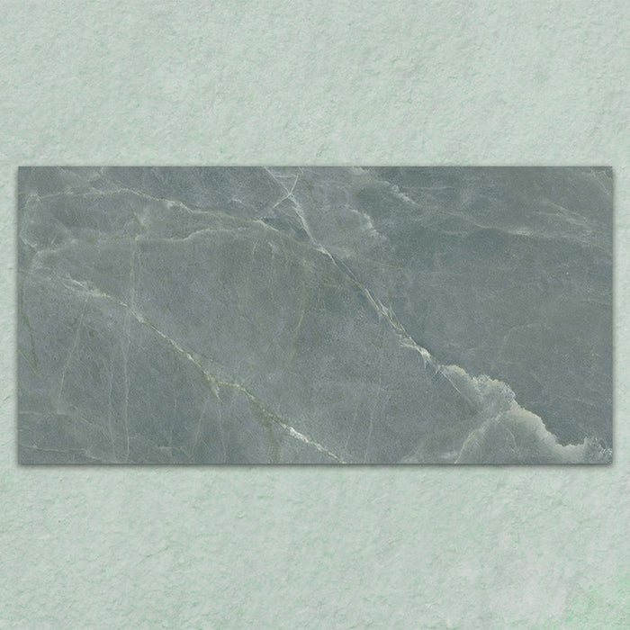 Bassano Sea Green Natural Matt 60 × 120cm marble-effect wall and floor tile featuring soft sea green tones, subtle natural veining, and a contemporary matt stone-inspired finish.