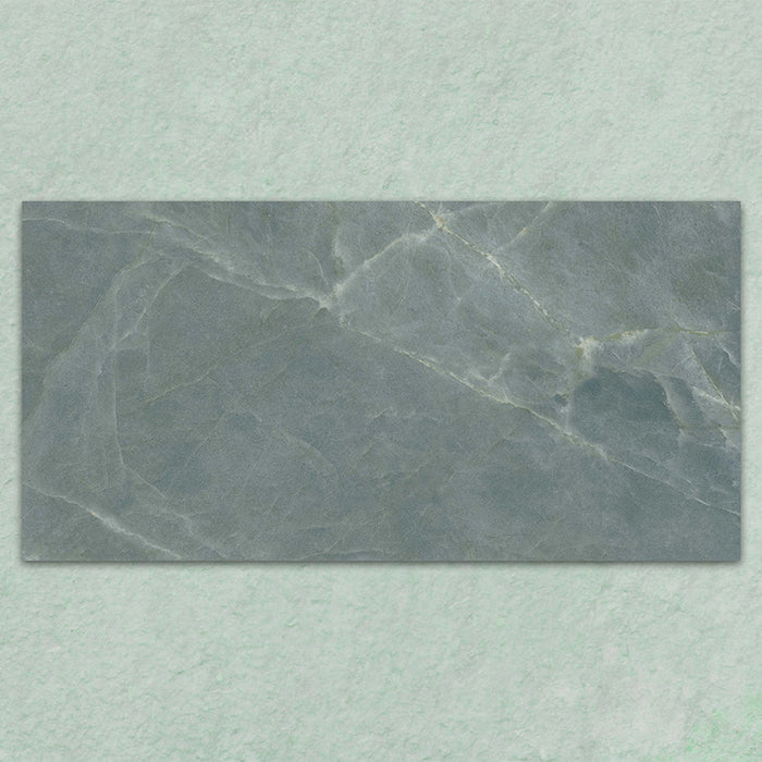 Bassano Sea Green Natural Matt 60 × 120cm marble-effect wall and floor tile featuring soft sea green tones, subtle natural veining, and a contemporary matt stone-inspired finish.