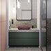 Bathroom featuring Chunks POP Terrazzo Green 60x120cm porcelain wall and floor tiles, showcasing a terrazzo effect surface with green base and pink fragments, paired with fluted wall tiles, a floating vanity, and a contemporary finish.