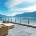 Outdoor terrace featuring Boheme Blue 2cm 50 × 100cm patterned slabs, blending soft blue and natural tones with a lightly weathered effect. Ideal for patios and outdoor living areas, creating a calm, seamless connection to the surrounding landscape.
