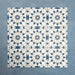 Group of Soukaina Blue A Moroccan-style 20cm x 20cm patterned porcelain tiles, showing a repeating geometric star design in deep blue, white and soft grey tones with a matt finish.