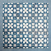 Group of Soukaina Blue C Moroccan-style 20cm x 20cm patterned porcelain tiles, showing a repeating geometric star pattern in deep blue and soft neutral tones with a matt finish.