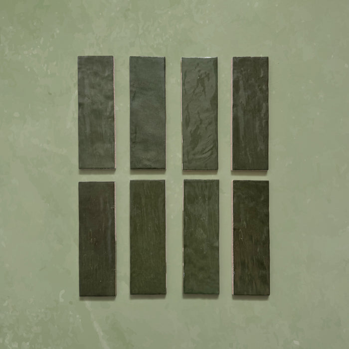 Zellij Botanical Green Brick | Moroccan Style | 6.5cm x 20cm