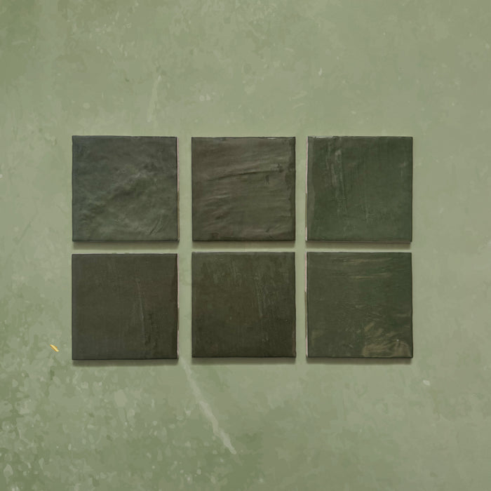 Zellij Botanical Green Square | Moroccan Style | 13.2cm x 13.2cm