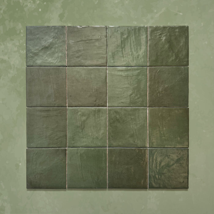 Zellij Botanical Green Square | Moroccan Style | 13.2cm x 13.2cm