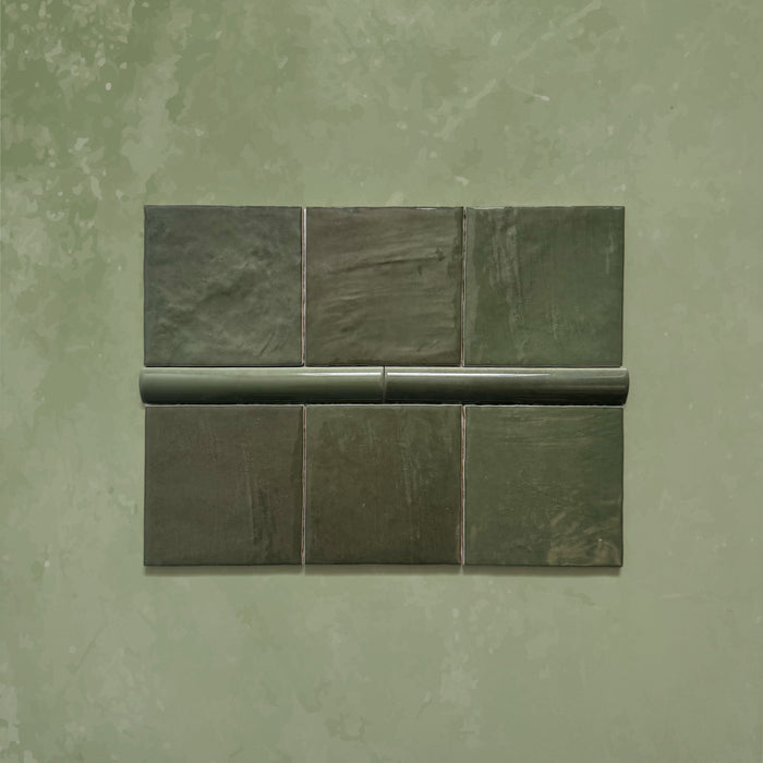 Zellij Botanical Green Bullnose | Moroccan Style | 3cm x 20cm