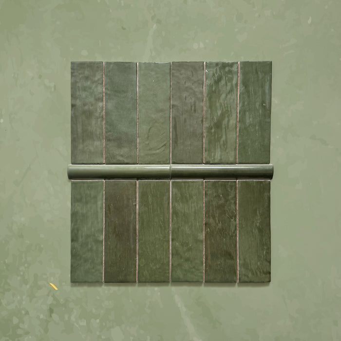 Zellij Botanical Green Bullnose | Moroccan Style | 3cm x 20cm