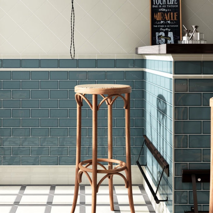 Calabria  Crackle Tile | Glaze River | Blue | Metro Tile | 7.5 x 15cm