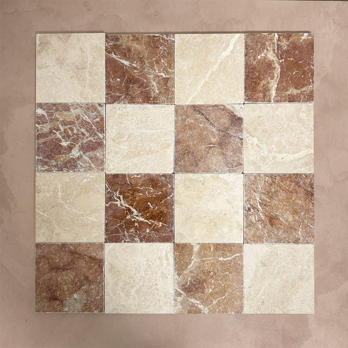 Fitzrovia Tumbled Cappacino Marble Tile | 15cm x 15cm