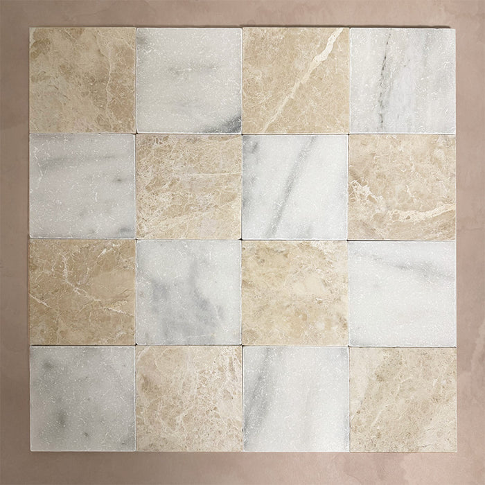 Fitzrovia Tumbled Cappacino Marble Tile | 15cm x 15cm