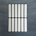 Group of Chemistry White 6.5cm x 30cm rectangular ceramic wall tiles, showcasing a glossy crackle-effect white glaze with subtle tonal variation and an artisan handcrafted effect finish.