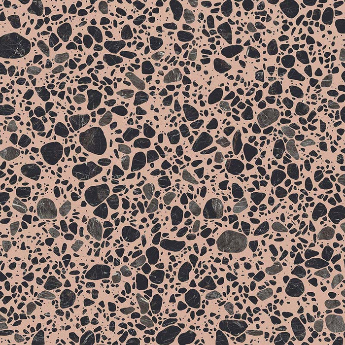 Close-up of Chunks POP Terrazzo Pink 60 × 60cm terrazzo-effect porcelain tiles, featuring a soft blush pink base with scattered black and charcoal aggregate detailing for a bold contemporary finish.