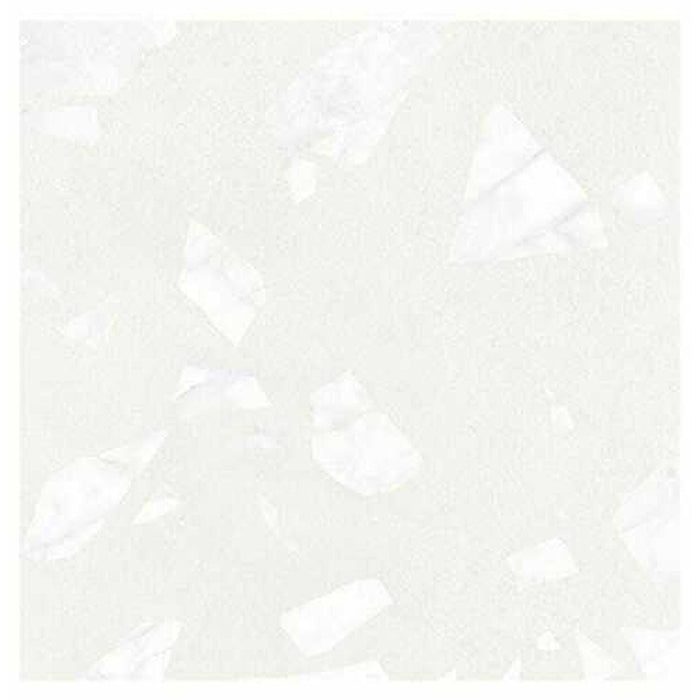 Close-up of Chunks ROCK Terrazzo White 60 × 60cm terrazzo-effect porcelain tiles, featuring a soft white base with oversized marble-inspired fragments for a subtle contemporary terrazzo-style finish.