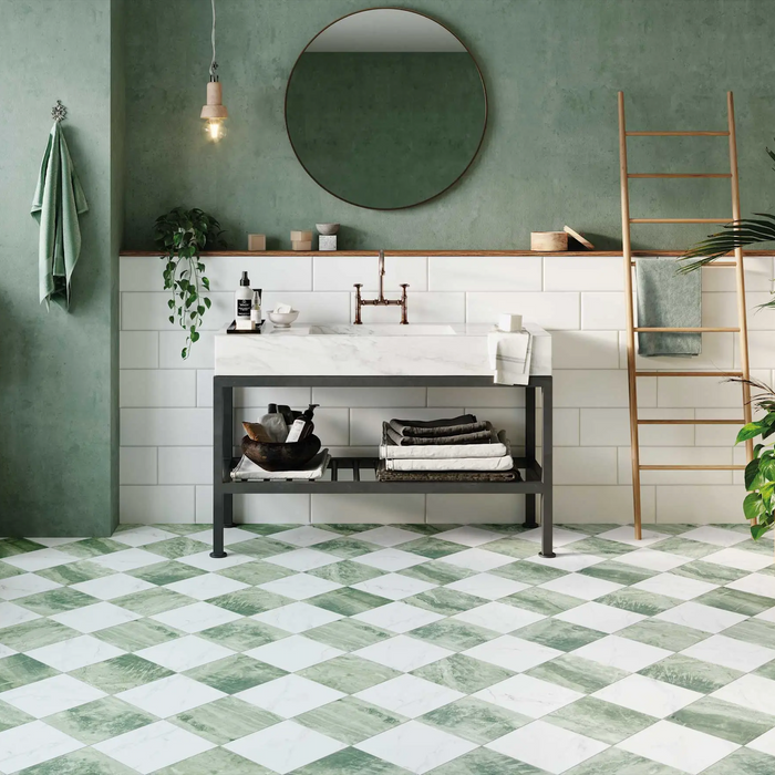 Durham Emerald Green Marble Chessboard Tiles 44cm x 44cm