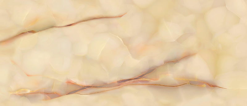 Close-up of Fantasia Miele Onyx Polished 60 × 120cm stone effect tile, featuring warm honey and cream tones with flowing gold and amber veining, creating a rich, layered pattern with a high-gloss polished finish.