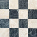 Chequerboard design featuring Fitzrovia Cappuccino Tumbled Finish Natural Marble 15.2cm x 15.2cm tiles paired with black natural marble, showcasing warm beige tones, rich dark marble and a timeless tumbled chequerboard pattern.
