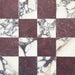 Chequerboard design featuring Fitzrovia Claret Red Tumbled Finish Natural Marble 15.2cm x 15.2cm tiles paired with white natural marble, showcasing rich burgundy tones, bold veining and an elegant, timeless chequerboard pattern.